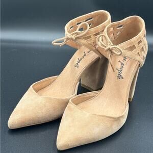 Free People Nude Suede Boho Block Heels | Size 36
